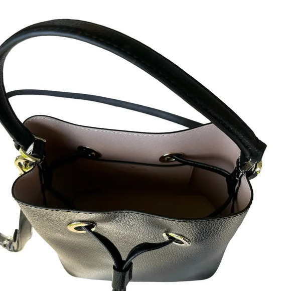 Kate Spade New York Eva Small Bucket Crossbody Bag Black Tan Drawstring - Picture 6 of 8